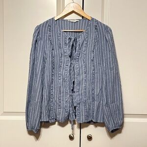 Blue Striped Tie Front Blouse